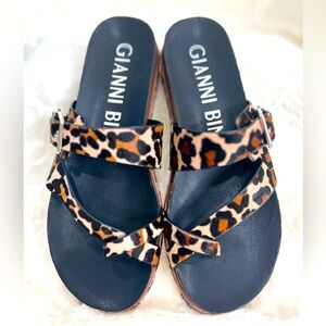 GIANNI BINI LEATHER HAIR CALF FLAT CRISS-CROSS TOE SANDAL